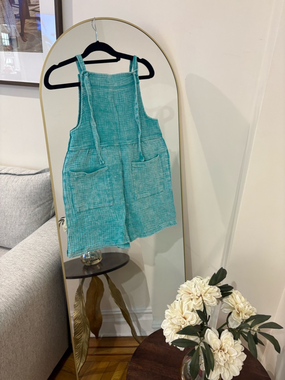 NWT ZENANA MEDIUM GAUZE Textured Turquoise Romper OverallS